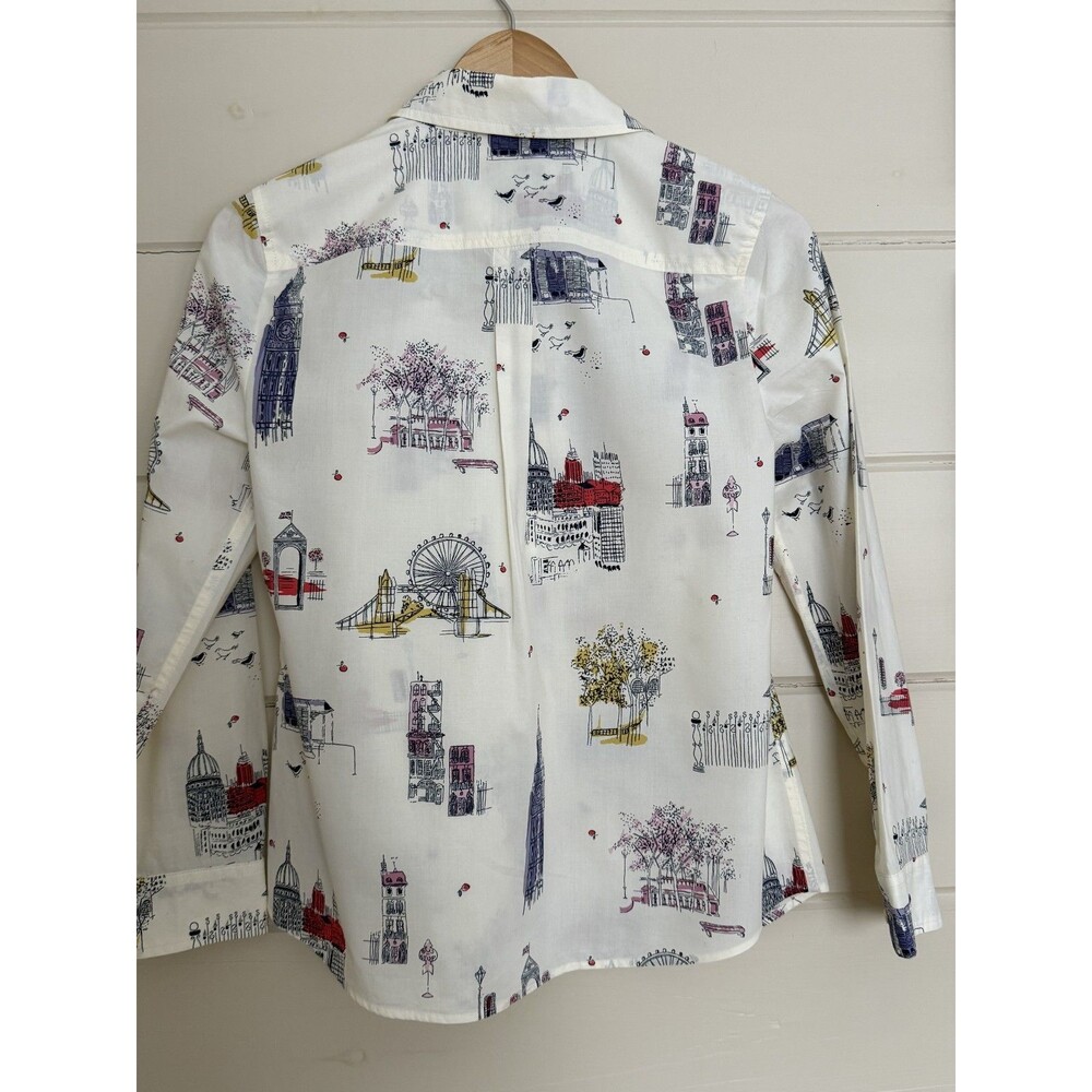 TALBOTS Womens Button Down Shirt Ivory London Toile Print Cotton Petite S - Picture 2 of 11